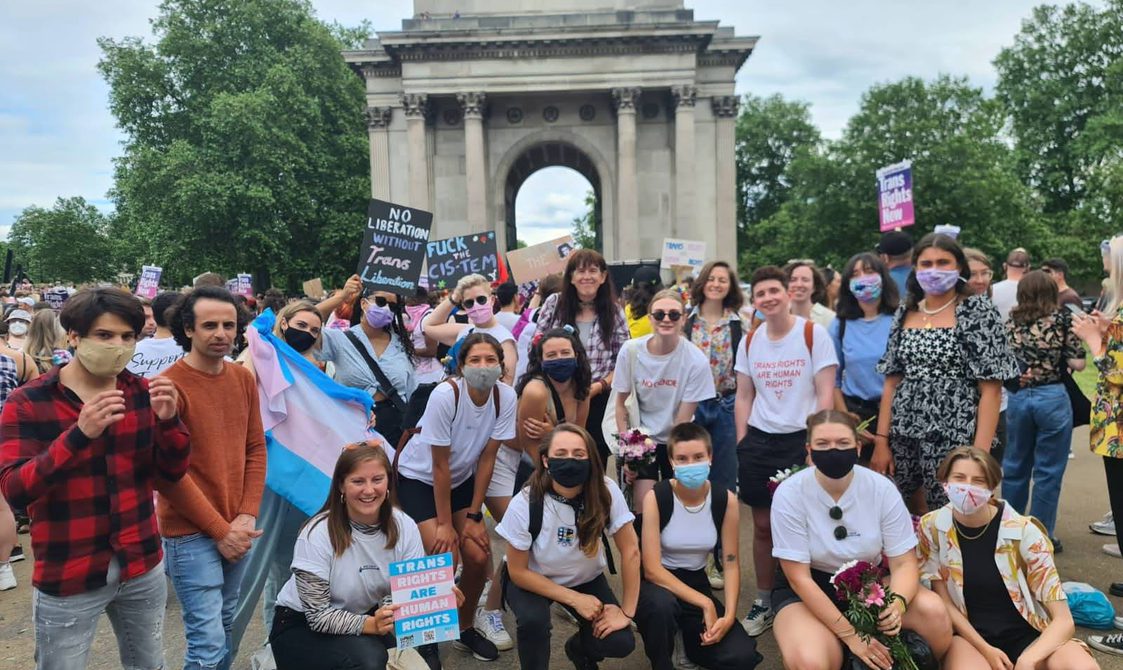 Paula with the Goal Diggers football club at Trans Pride, 2021.