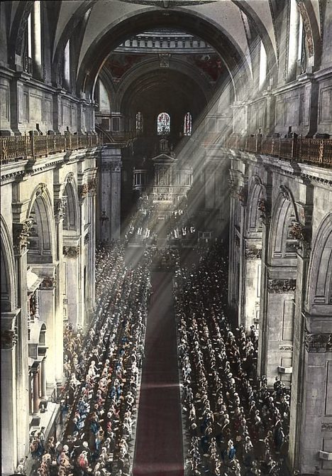 Tinted image of St Paul's Cathedral, during George V Silver Jubilee Service in 1935