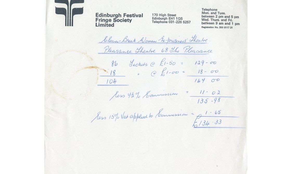 A scan of an Edinburgh Festival Fringe ticket sale invoice, 1979