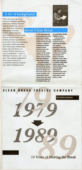 A scan pf a Clean Break leaflet which celebrates the a 10 year anniversary.