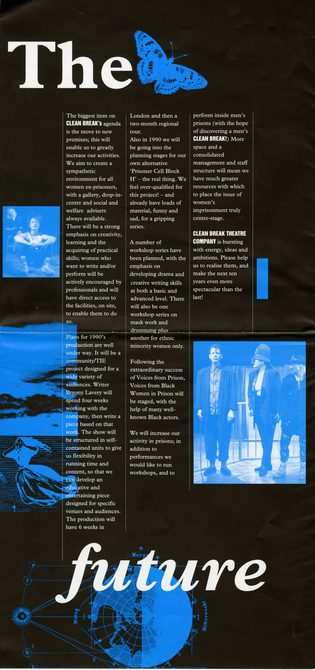 A scan of a Clean Break 10 year anniversary leaflet from 1989.