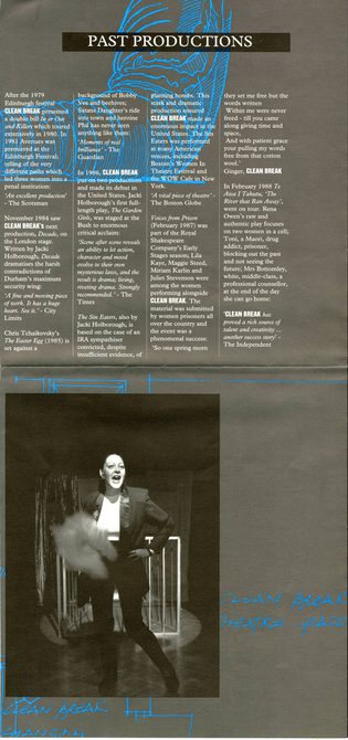 Another scan of a Clean Break 10 year anniversary leaflet from 1989 which is in our archive.