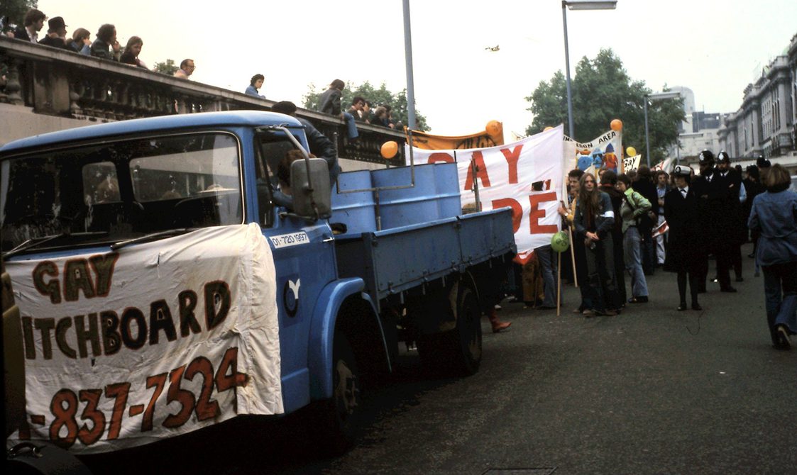 Switchboard steel band float at Pride.