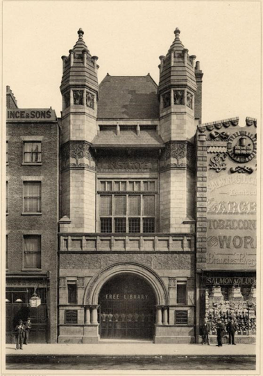 A photo of the outside of Bishopsgate Institute in 1900