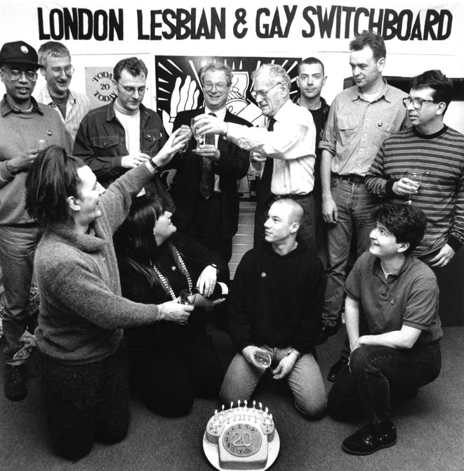 Chris Smith with Switchboard volunteers at Switchboards 20th Birthday 4 March 1994