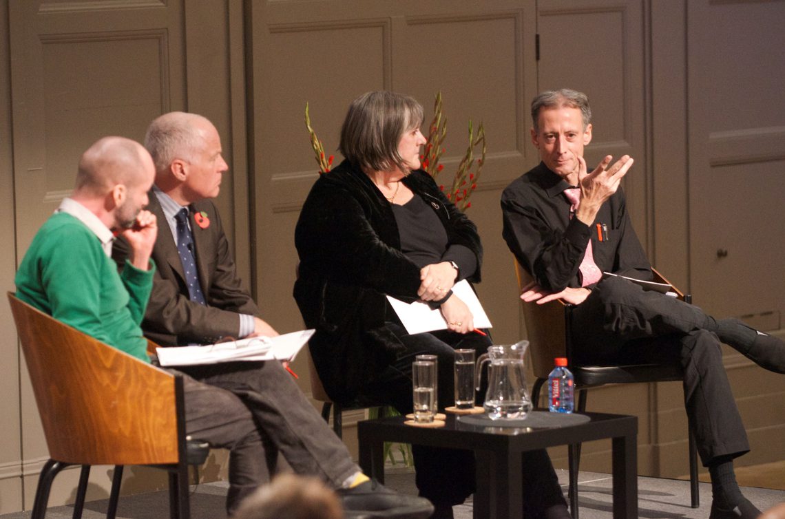 Pride and Prejudice panel that happened at Bishopsgate Institute on stage are Peter Tatchell, Lisa Power MBE, and Michael Cashman MEP (Labour politician, founder of Stonewall). The event was also chaired by Dr Matt Cook (Birkbeck, University of London).