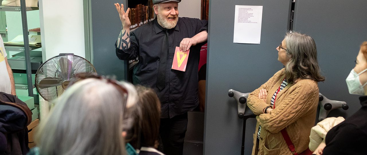 Image from our collection of Stefan Dickers giving a tour of the archives.