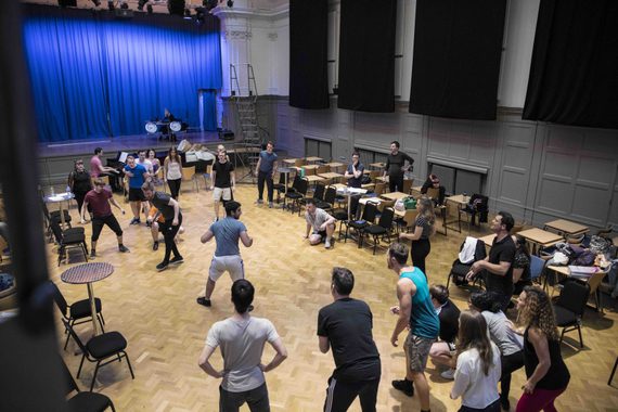 West Side Story rehearsals, taking place in Bishopsgate Institute's Great Hall.