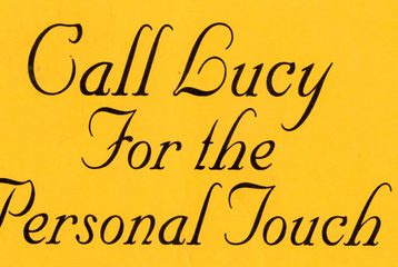 A sex worker's business card that says "Call Lucy for the Personal Touch"