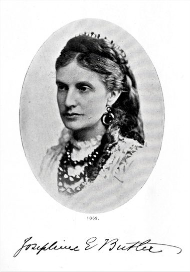 An old photograph from 1896 showing a portrait of Josephine Butler