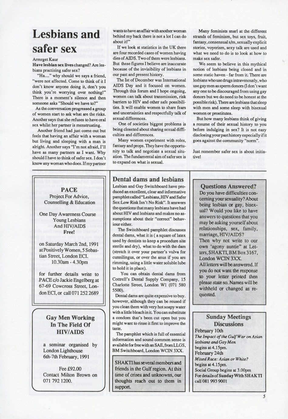 A copy of a newspaper article titled "Lesbians and safer sex". It's written by Armrget Kaur