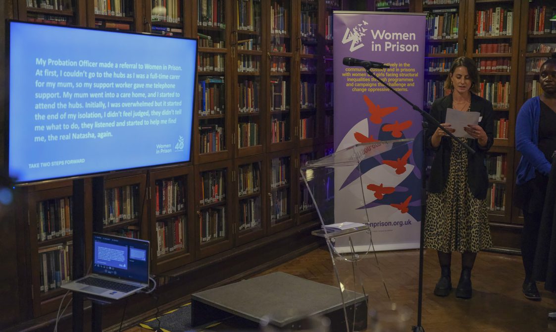 A powerpoint presentation at the Women in Prison charity's anniversary event in our library.