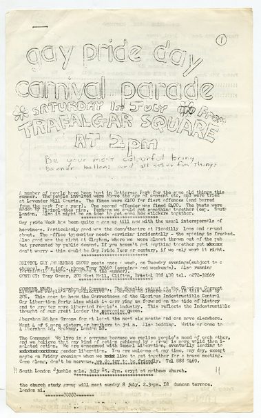 The cover of the 1972 Pride programme.