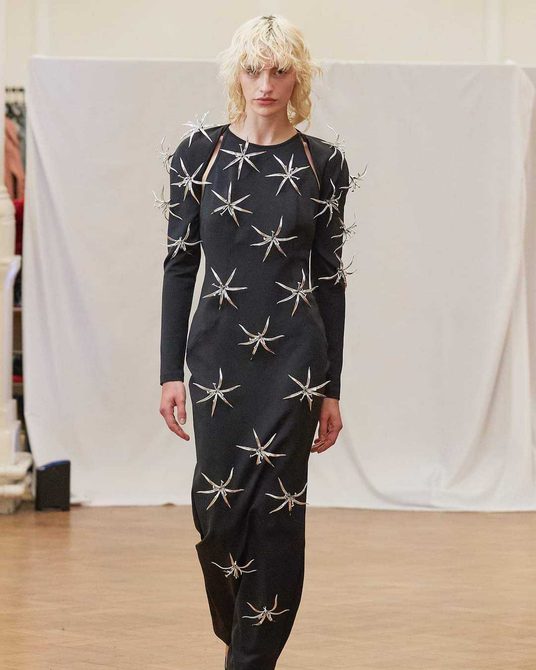 A model walks during a sharing for London Fashion Week at Bishopsgate Institute, September 2024