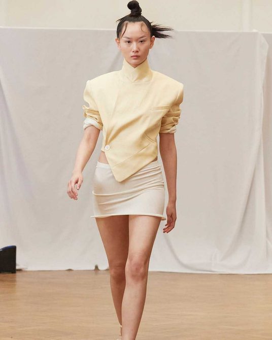 A model walks during a sharing for London Fashion Week at Bishopsgate Institute, September 2024