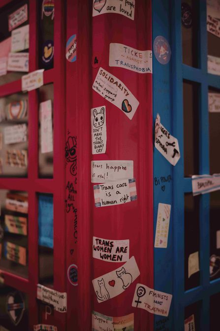 Stickers expressing solidarity with the transgender community.